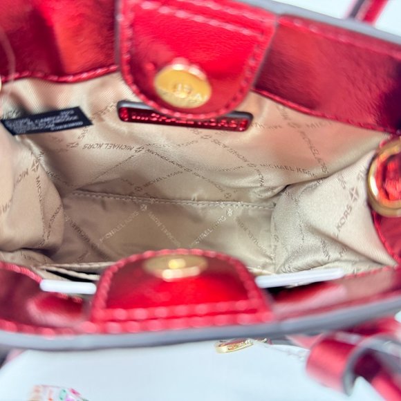 Michael Kors Mercer XS North South MINI Satchel Crossbody Bag Patent Crimson - Picture 7 of 10